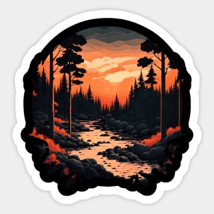 Woodland River Night Sticker